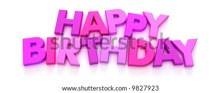 Happy Birthday formed with pink and purple capital letter magnets on neutral background