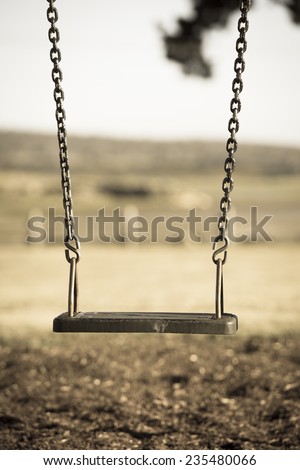 Concept image of Playground swing at park or garden with nobody, blurred background outdoor and copy space
