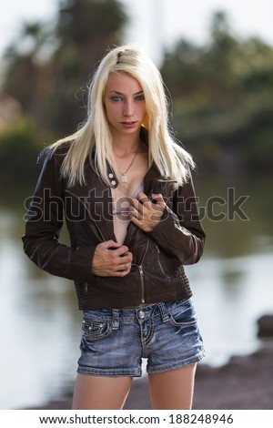 Young female model posing with a very thin body