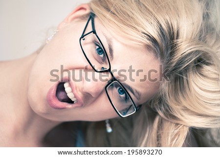 Closeup of excited woman face.