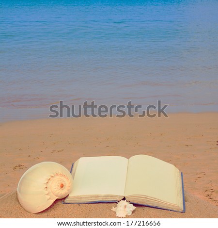 open book on a sea shore  - leisure concept