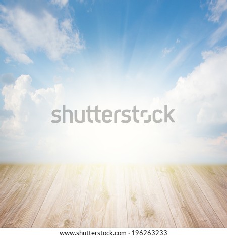 wooden pier with blue  sky on sunrise