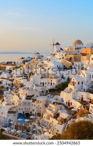 Image, Stock Photo Oia village at sunset, Santorini island, Greece.