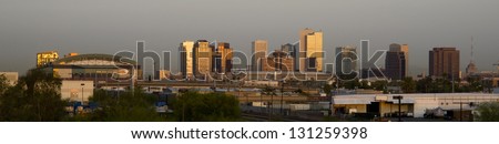 The Buildings and Landscape of Phoenix Arizona Downtown City Skyline Before The Sun Rises