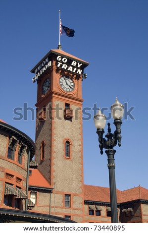 Union Station Train Depot Brick Clock Tower Downtown Portland Railroad Transportation