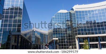MADRID, SPAIN OCT 15: Modern building with glass architecture on October 15 2012, Water Tower, symbol of the Universal Exhibition in Zaragoza 2008.