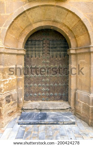old wooden door with iron ornaments