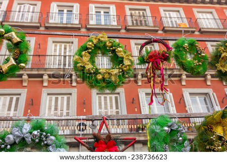 MADRID,SPAIN - DECEMBER 18: Famous Christmas market full of shops with all kinds of articles for parties and some street performers in December 18, 2014 , Madrid Spain