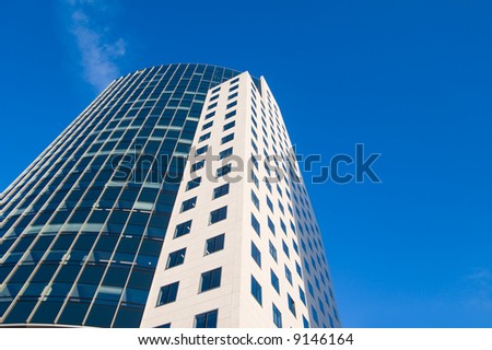 modern business tower skyscraper blue and white