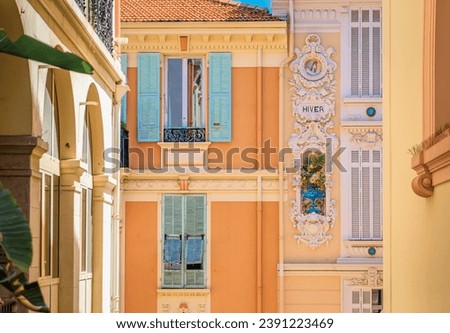 Image, Stock Photo Colorful facade of an old building with skylights and tile attic