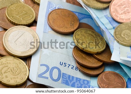 spanish official currency, euro coins and banknotes