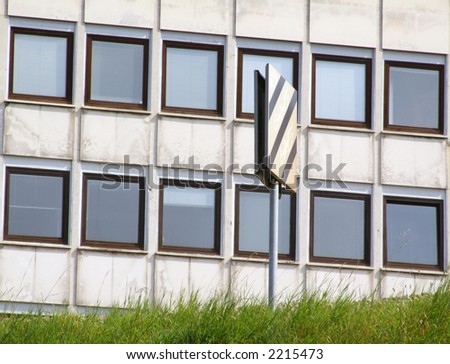 Windows on office building and sign