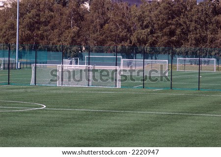 Empty soccer field in summer afternoon