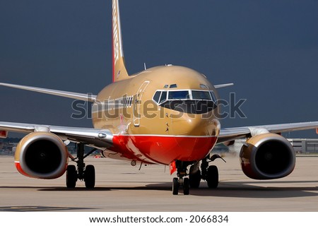 Southwest Airlines airplane taxiing at the airport