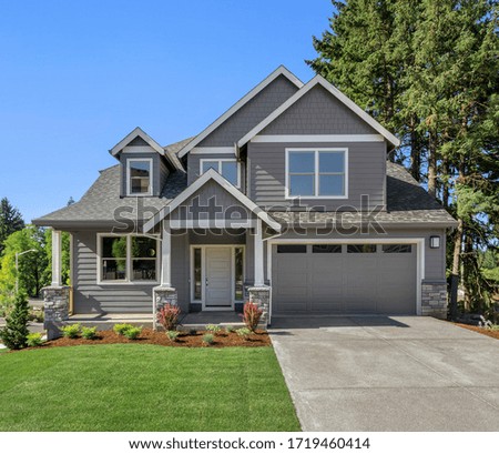 Image, Stock Photo Blue house, facade, 2 small windows