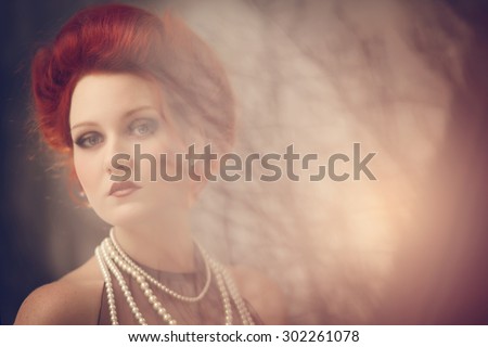 Portrait of a beautiful woman with hair in the style of the Baroque atmosphere of magic and carnival