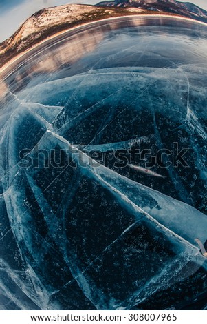 Frozen Lake Baikal, the cleanest lake in the world, winter, Russia
