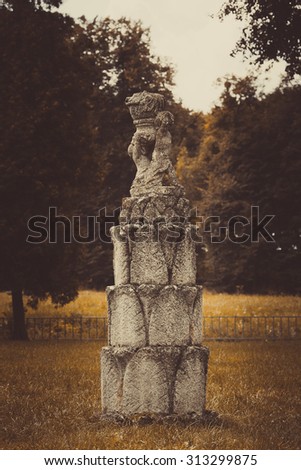 Ancient stone statue, a sample of Baroque art in the ancient castle, western Ukraine