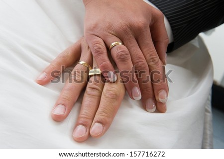Hands of a just married couple