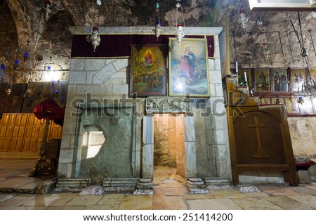 JERUSALEM, ISRAEL - 09 OCT, 2014: Exit of the Tomb of the Virgin Mary, the mother of Jesus at the foot of mount of olives in Jerusalem