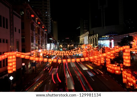 CHINA TOWN, SINGAPORE - FEBRUARY 08: Streets have been decorated with traditional red lanterns for Chinese New year on February 08, 2013 in China Town, Singapore