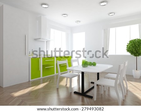 3d rendering of a green kitchen