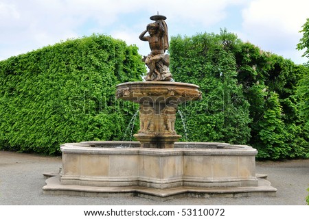 Lions fountain in Flower garden in Kromeriz,Czech rep.