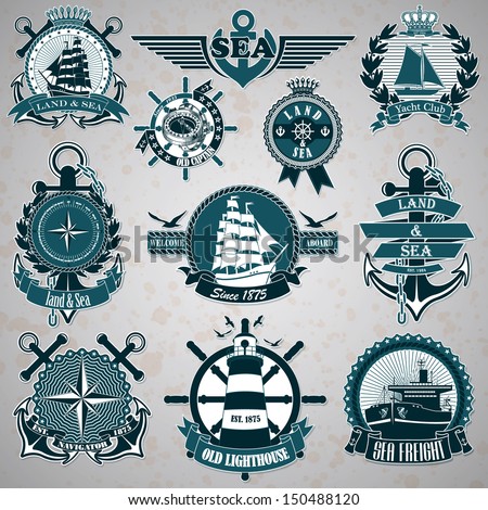 Set Of Vintage Label With A Nautical Theme Stock Vector Illustration ...