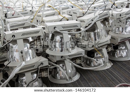 Many lamps in the warehouse.