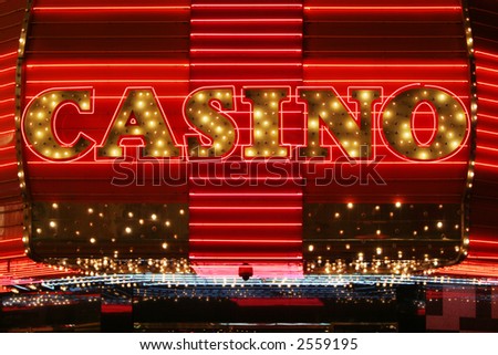 Bright red neon casino sign