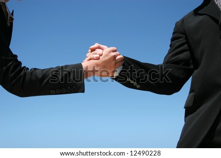 Businessman and businesswoman handshaking for agreement