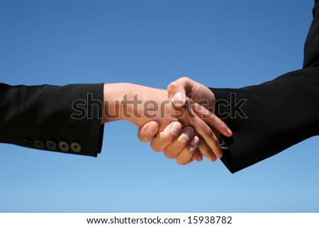 Businessman and businesswoman handshaking for agreement
