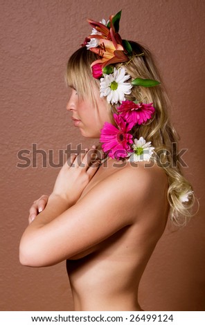 Woman with daisies on her hair