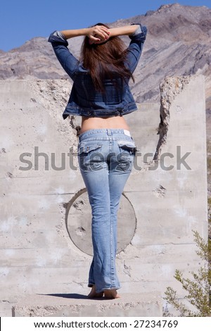 Casual dressed woman in blue jeans