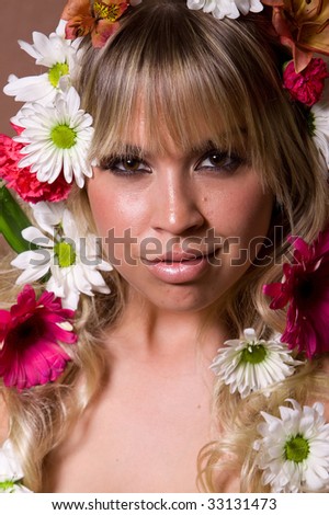 Woman with daisies on her hair