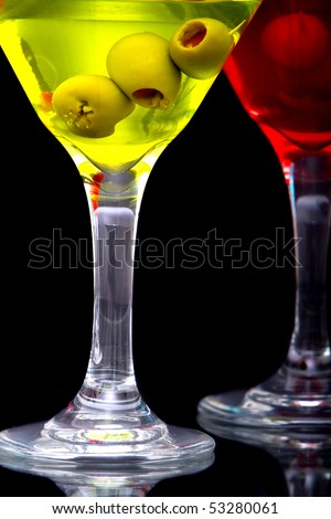 Dry martinis with green olives and cherries