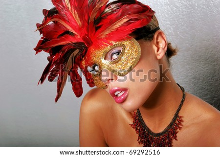 Sexy African American woman in mask