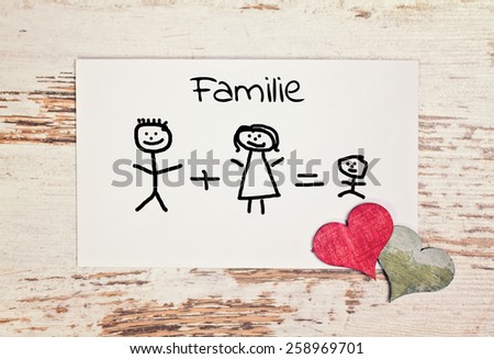 lovely greeting card - german for family -  matchstick man