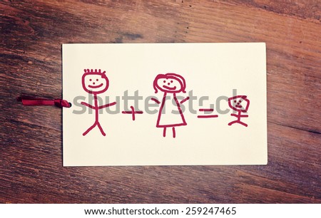 lovely greeting card - happy family - matchstick man
