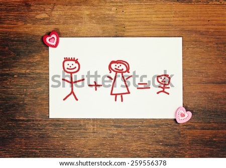 lovely greeting card - happy family - matchstick man
