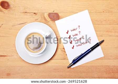 checklist - coffee - office - at work - german for who why how when