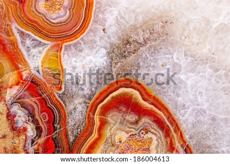 Natural red agate with crystal macro. Kazakhstan