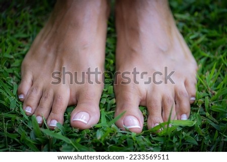 Similar – Image, Stock Photo Barefoot woman meditating on wooden path