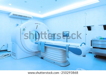 MRI scanner room take with blue filter