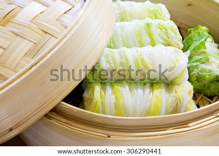 Dim Sum, a cabbage-wrapped pork, flour for better health, Chef Khun in Thailand do.