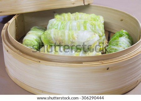 Dim Sum, a cabbage-wrapped pork, flour for better health, Chef Khun in Thailand do.