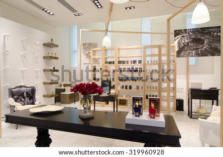 MOSCOW, RUSSIA - April 11, 2012 - Parfume corner in large shopping centre downtown Moscow