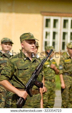 MOROZKI, RUSSIA - July 15, 2006 - Young Russian soldiers on a military Oath day in army