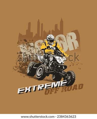 Vector illustration of a racer on an Quad bike riding on the sand. Emblem for 4x4 fans club