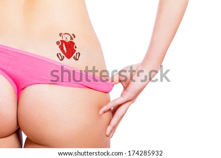 Teddy bear with heart glitter-tattoo, isolated on white background